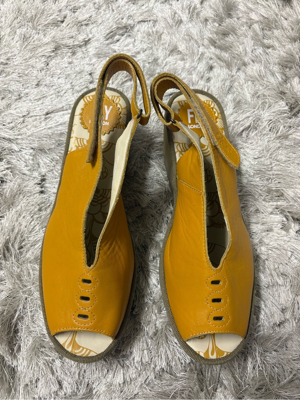 NWOT Fly London Slingback Sandals in Mustard Yellow sz40